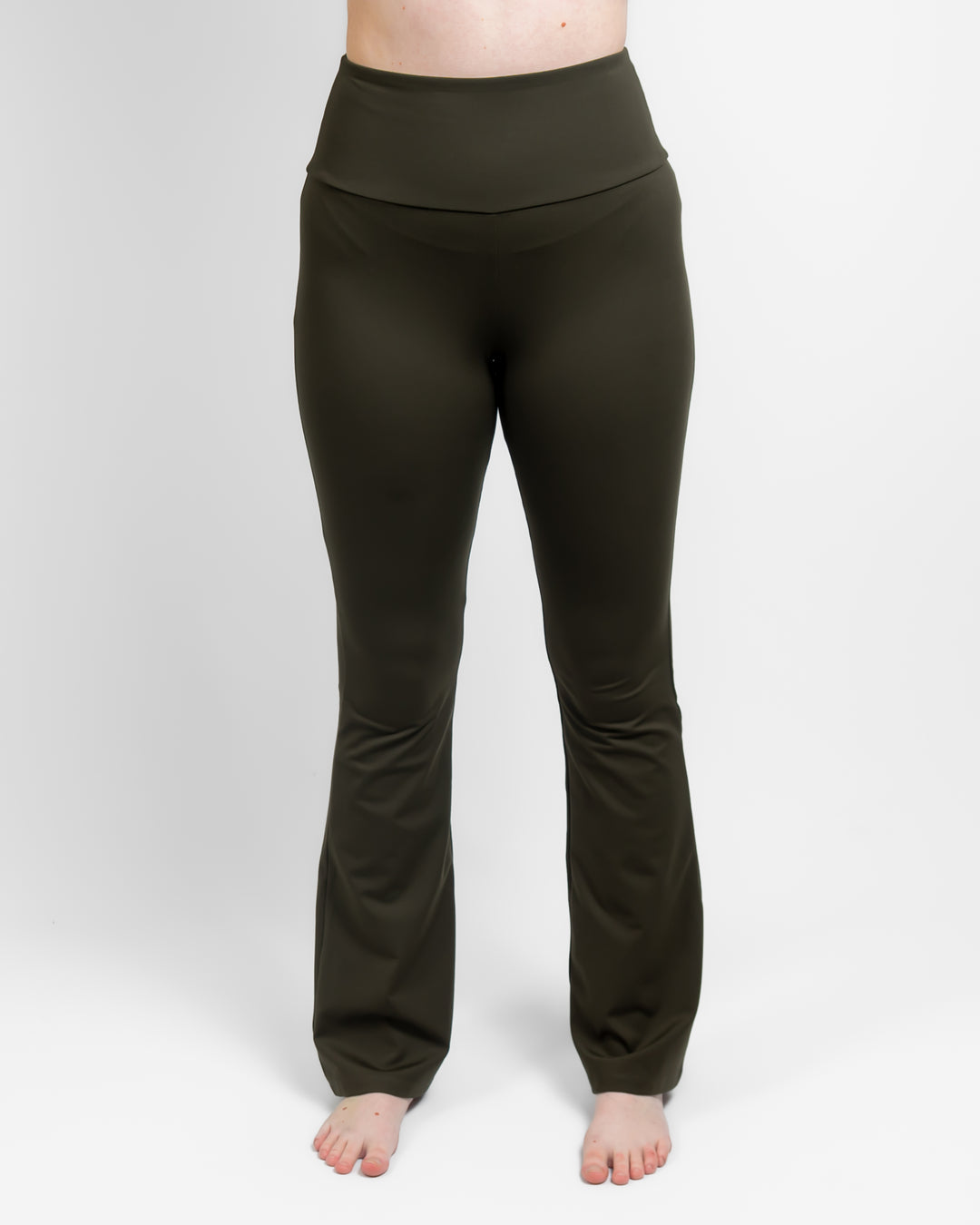 Maya Deep Olive Flared Leggings Without Pockets