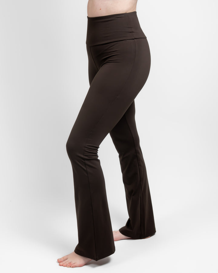 Maya Mocha Brown Flared Leggings Without Pockets
